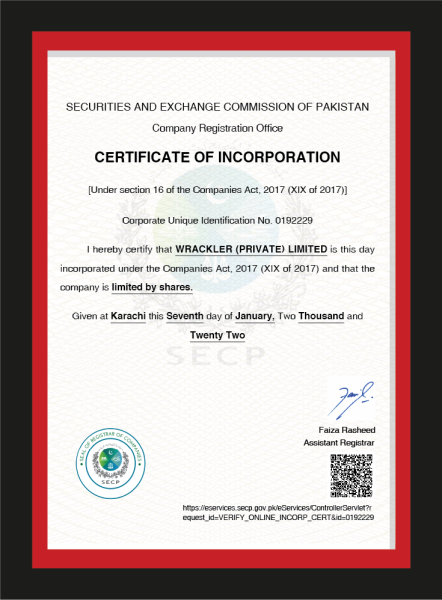 SECP Incorporation Certification​